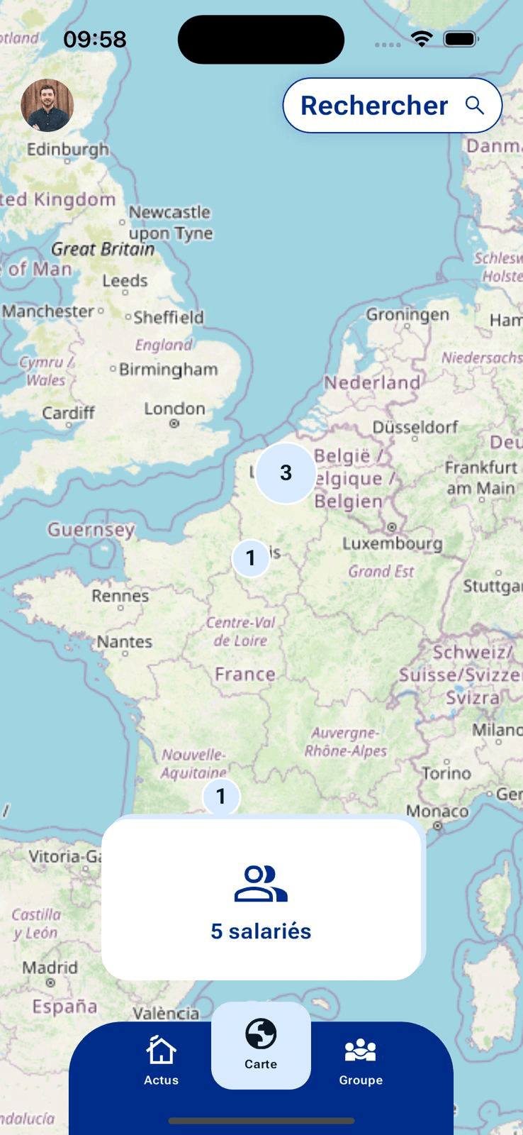 Capture d'écran de la carte de l'application Mercure